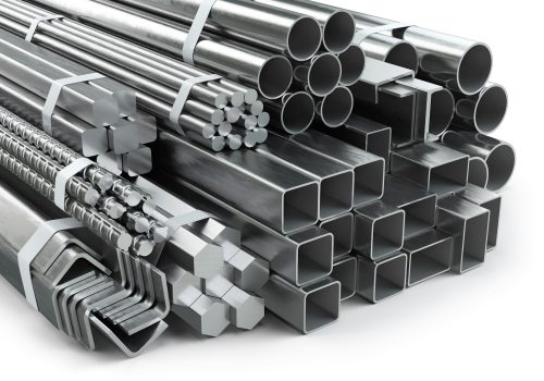 Different metal products. Stainless steel profiles and tubes.